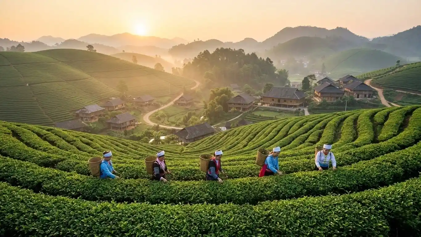 hái chè nõn tôm thủ công tại tân cương thái nguyên